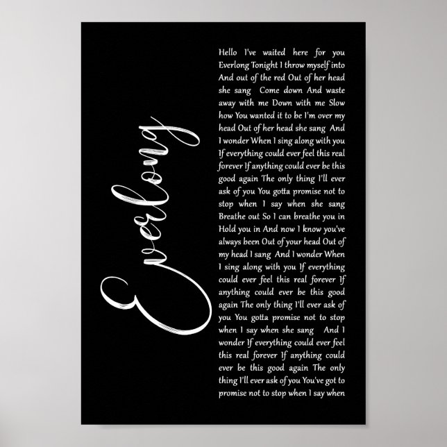 Poster Everlong Black Script Song Lyric Wall Art Impressã (Frente)