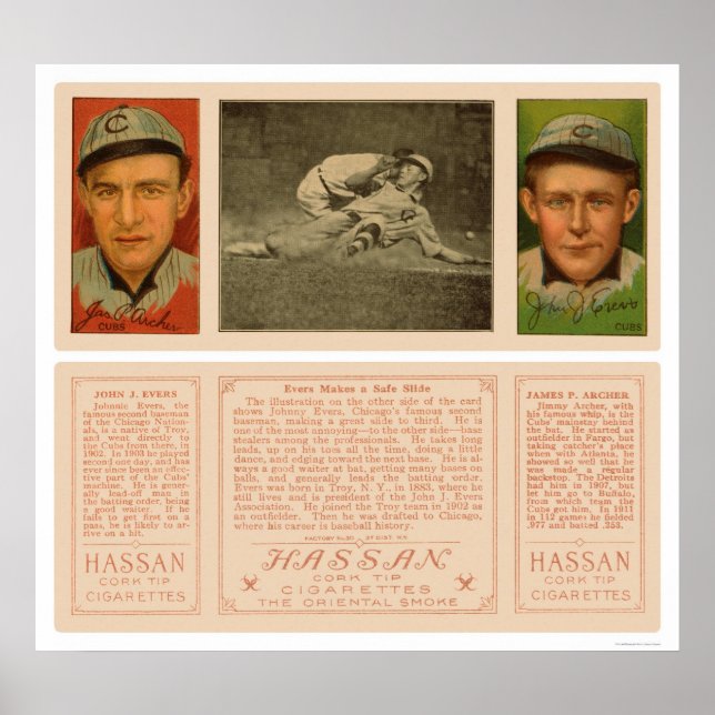 Pôster Evers Slides Safely Cubs Baseball 1912 (Frente)