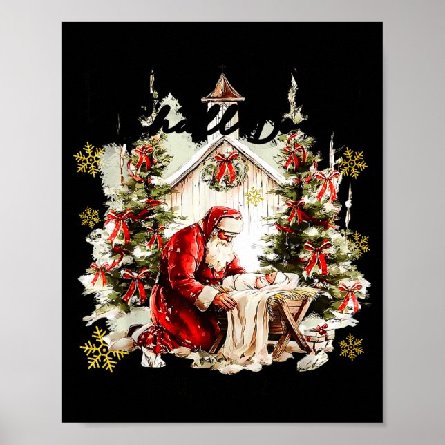 Poster Every Knee Shall Bow Funny Kneeling Santa Baby Jes (Frente)