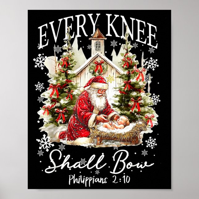 Poster Every Knee Shall Bow Santa Christmas Nativity Scen (Frente)