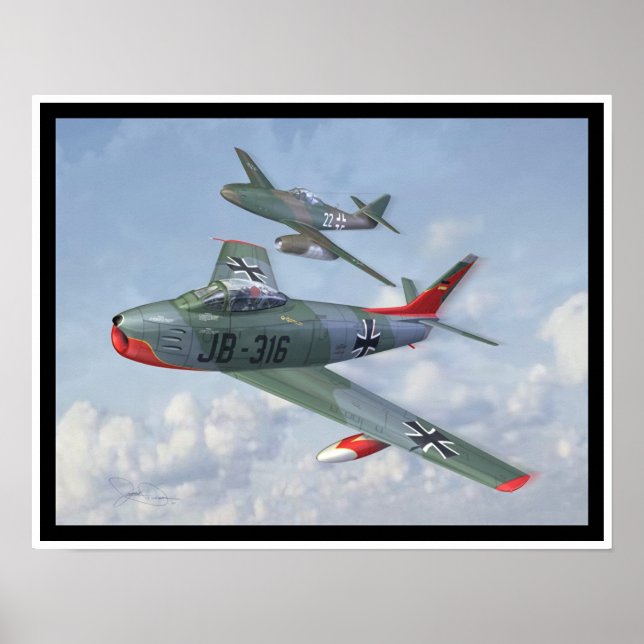 Poster Evolução da Raça: F-86 e Me 262 em formação (Frente)