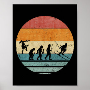Poster Evolução Retro Vintage do Jogador de Esqui Sil