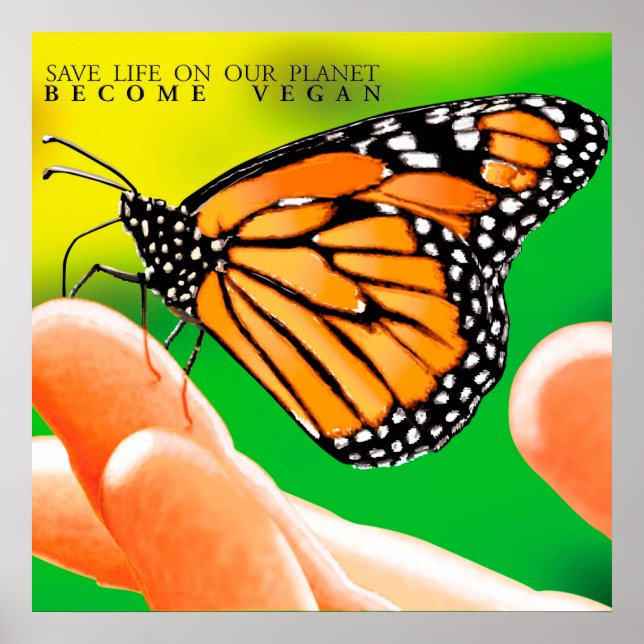 Pôster Evoluir para a Não-violência. Torne-se Vegan. (Frente)