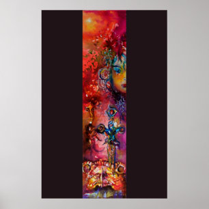 Pôster EXCALIBUR Espada Mágica Lenda Arturiana Aquarela