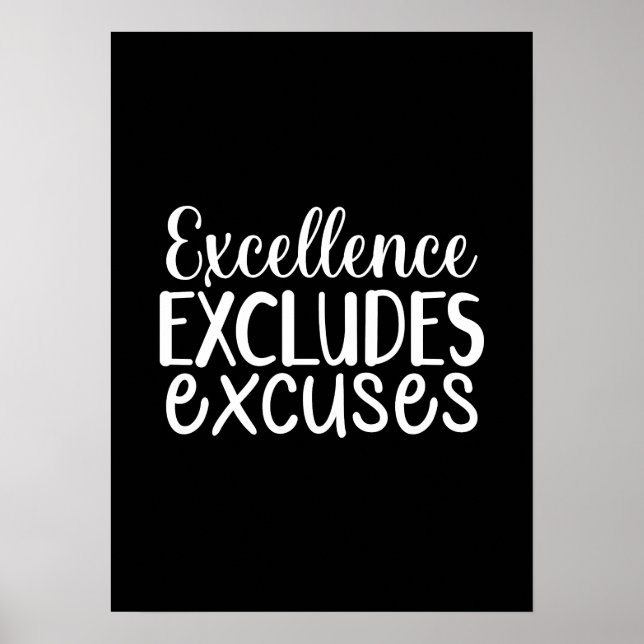 Poster Excelência exclui desculpas - Hustle, Gym, sucesso (Frente)