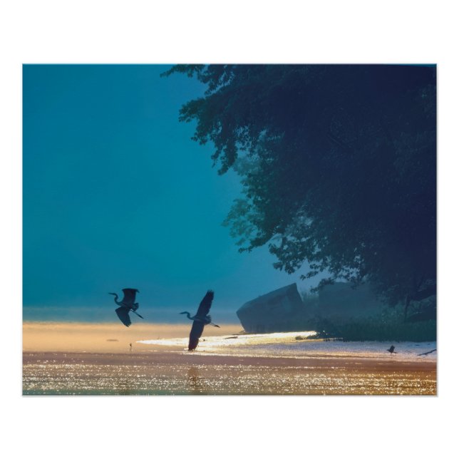 Pôster Excelente Azul Herões Tomam Voo - Teal (Frente)