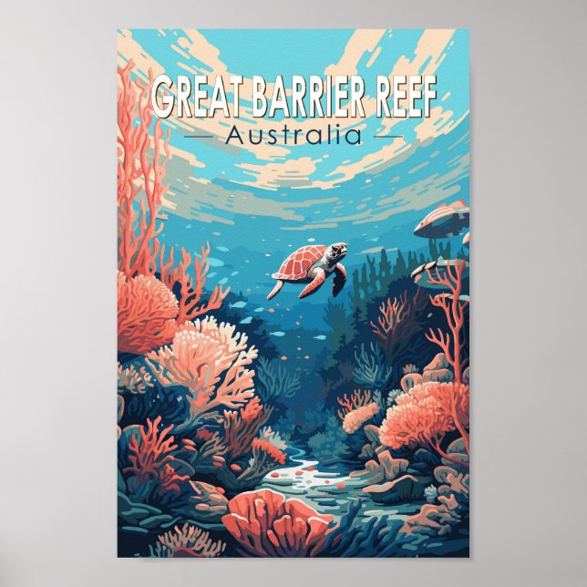Poster Excelente Barrier Reef Austrália Viagem Art Vintag (Frente)