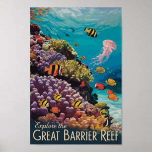 Poster Excelente Barrier Reef Queensland Viagem Art Vinta