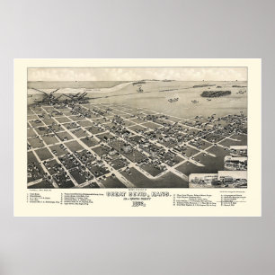 Poster Excelente Bend, Mapa Panorâmico do KS - 1882