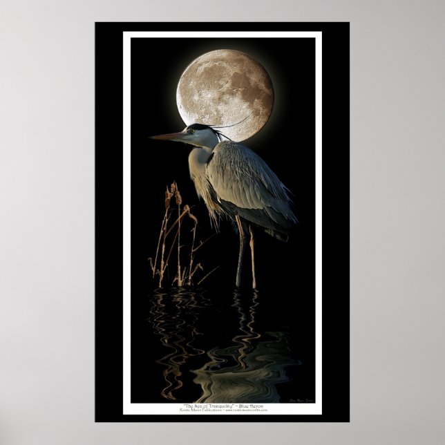 Pôster Excelente Blue Heron, Leeds & Moon Nature Art Impr (Frente)
