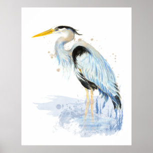Poster Excelente Blue Heron Watercolor Art