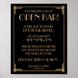 Poster Excelente de arte preta Gatsby Bar aberto Sinal 8x