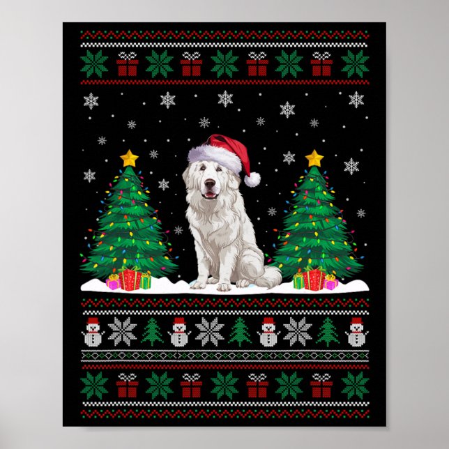 Poster Excelente de Santa Hat Pirenéus Cachorros Xmas Luz (Frente)