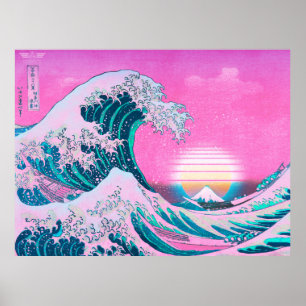 Poster Excelente Estético Vaporwave Desliga Kanagawa Sun