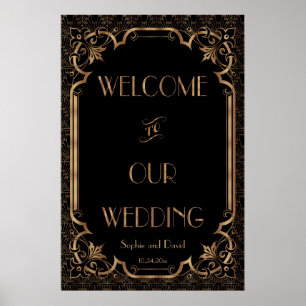 Poster Excelente Negro Gatsby Art Deco Sinal de Boas-vind