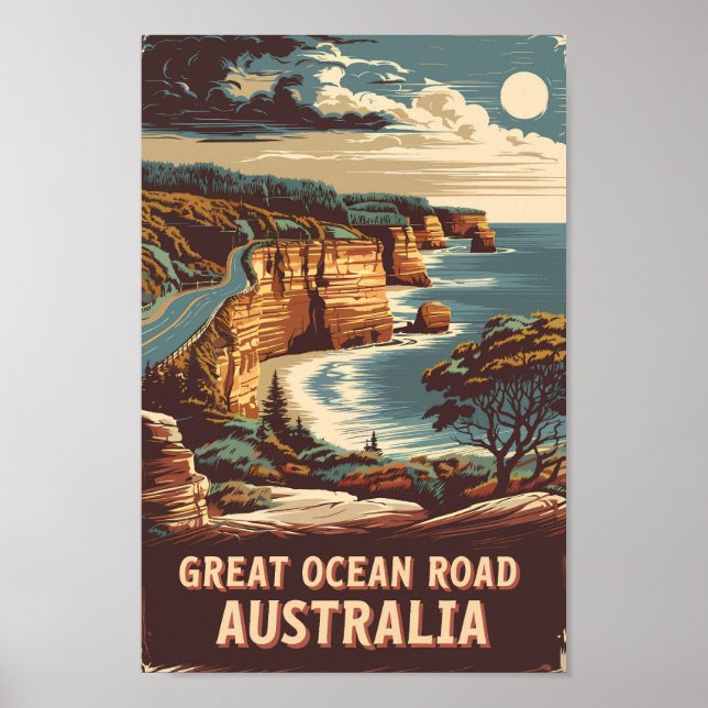 Poster Excelente Ocean Road Austrália Ilustração Viagem A (Frente)