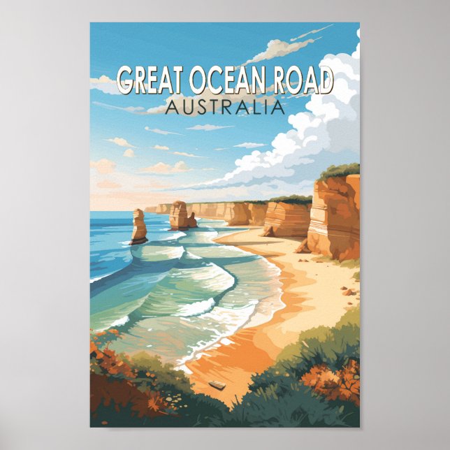 Poster Excelente Ocean Road Austrália Viagem Art Vintage (Frente)
