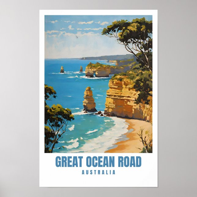 Poster Excelente Ocean Road, Austrália Vintage (Frente)