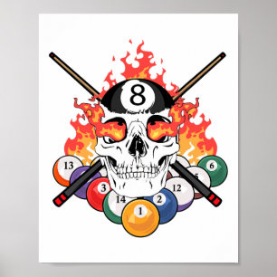 Poster Excelente Piscina Billiards Player Skull Billiard