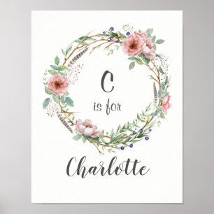 Poster Excursão de Aquarela com Flores e Penas Rosa
