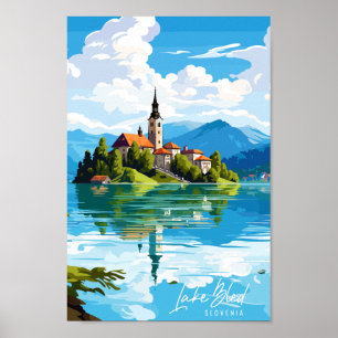 Poster Exemplo de viagens vintage do Lago Bled Eslovênia