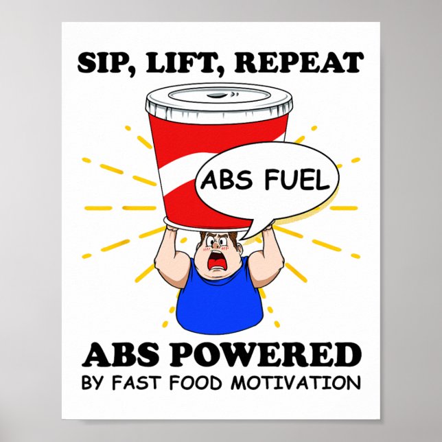 Poster Exercício engraçado de abdômen Comida rápida Ginás (Frente)