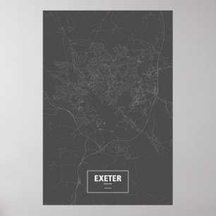 Poster Exeter, Inglaterra (branca no preto)