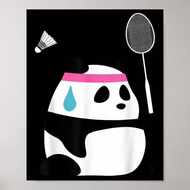 Poster Exhausted Badminton Panda - Funny Cute Shuttle Ani (Frente)