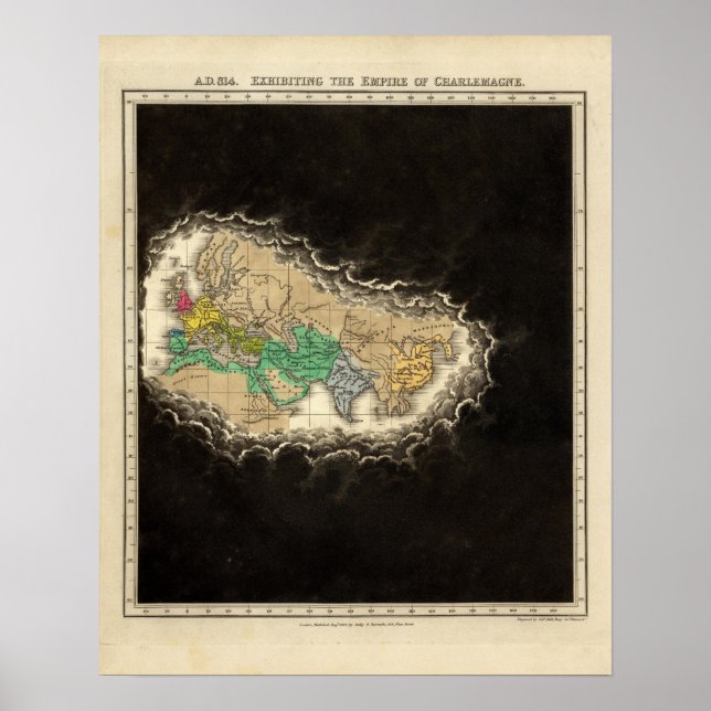 Poster Exhibiting The Empire of Charlemagne 814 AD (Frente)