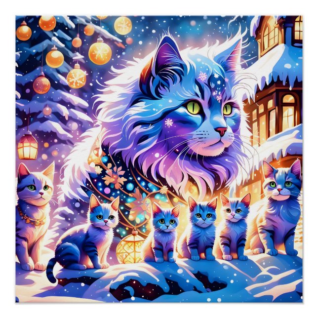 Pôster Exibição de Gatos de Natal (Frente)