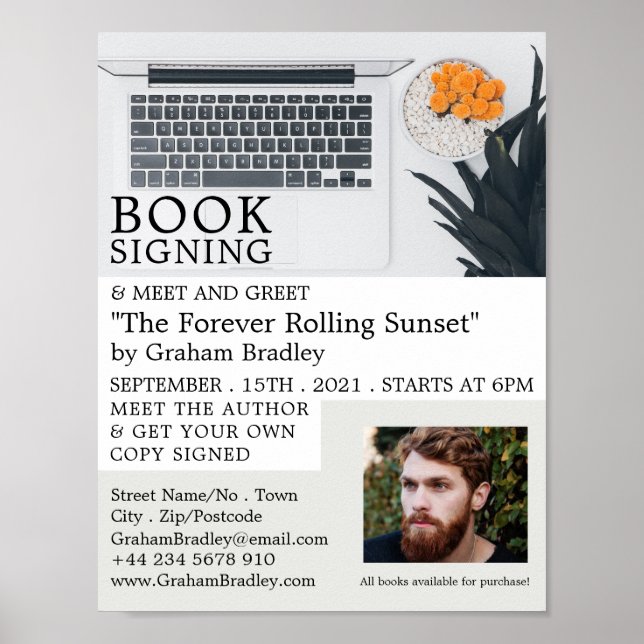 Poster Exibição de laptop, Livros de Escritores Assinando (Frente)