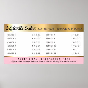 Poster Exibição de preço de serviço de salão de cabeleire