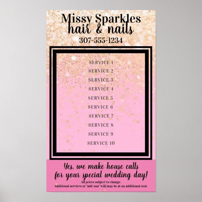 Poster Exibição de preço de serviços de salão de cabeleir (Frente)