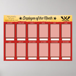 Poster exibição mensal de funcionários para fotos 4x6
