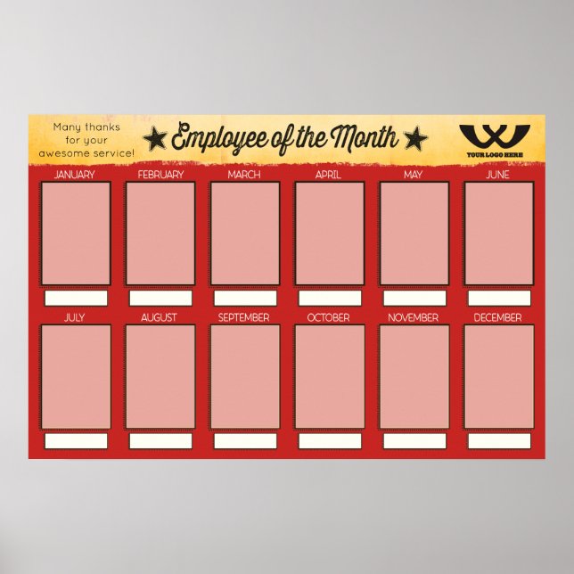 Poster exibição mensal de funcionários para fotos 4x6 (Frente)
