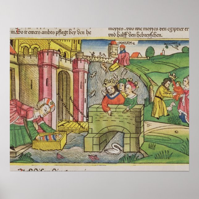 Poster Êxodo 2 1-6 Moisés sendo flutuados pelo Nilo e (Frente)