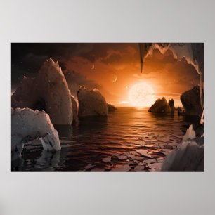 Poster Exoplanetário Trapist-1f Do Lado Noturno Icy.