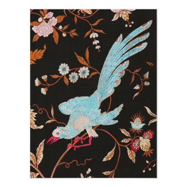 Pôster Exotic Asian Birds And Flowers Embroidery (Frente)
