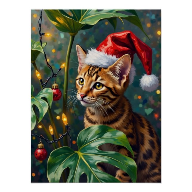 Pôster Exotic Bengal Cat Jungle Christmas Playtime Art (Frente)
