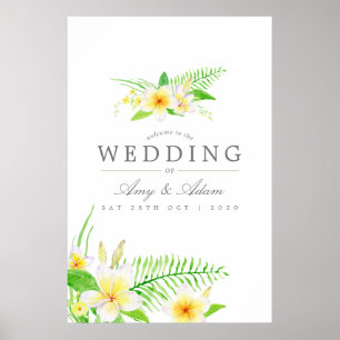 Poster Exotic Watercolor Frangipanis Wedding Welcome