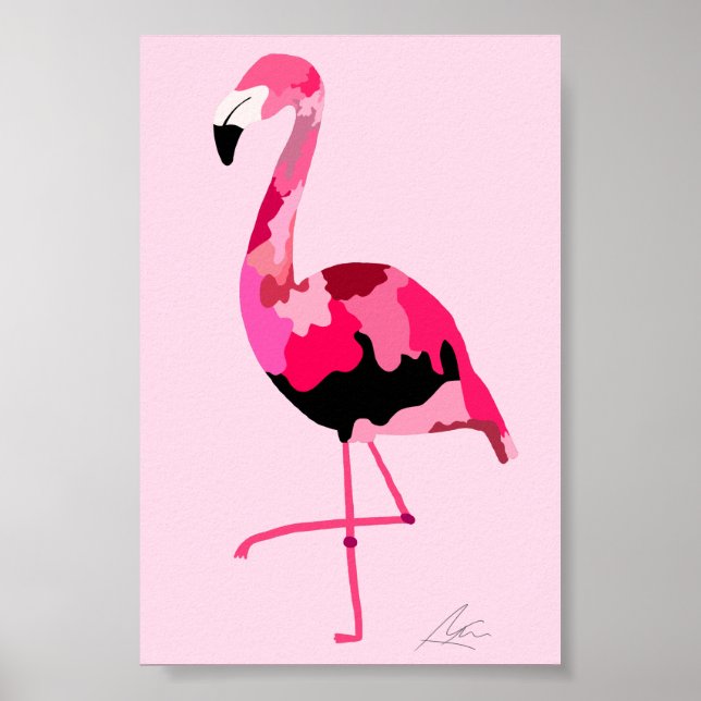 Poster Exótica em Arte Moderna Flamingo Rosa (Frente)
