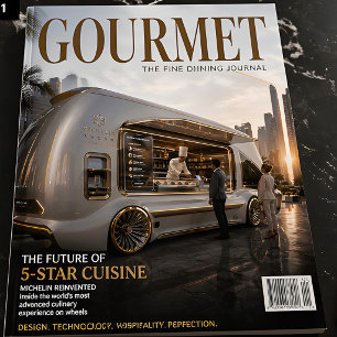 Poster Experiência gastronômica móvel futurista com 5 est