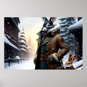 Poster Explorador de Coelhos de Arte AI com seu Filho em