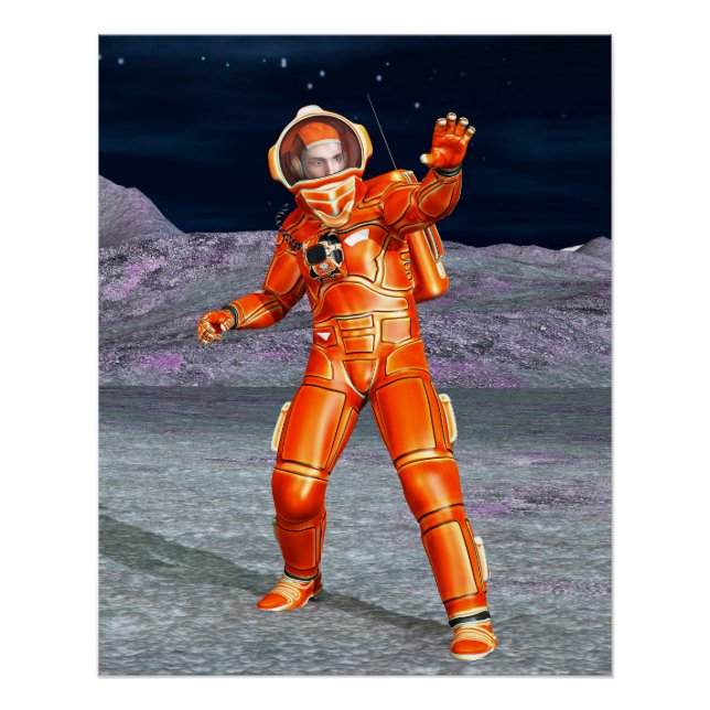 Pôster Explorador de Marte Astronauta Planeta Alien Arte  (Frente)