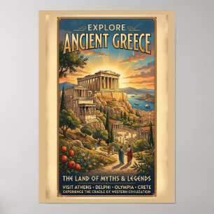 Poster Explorar Cartaz de Viagem Vintage Grécia Antiga