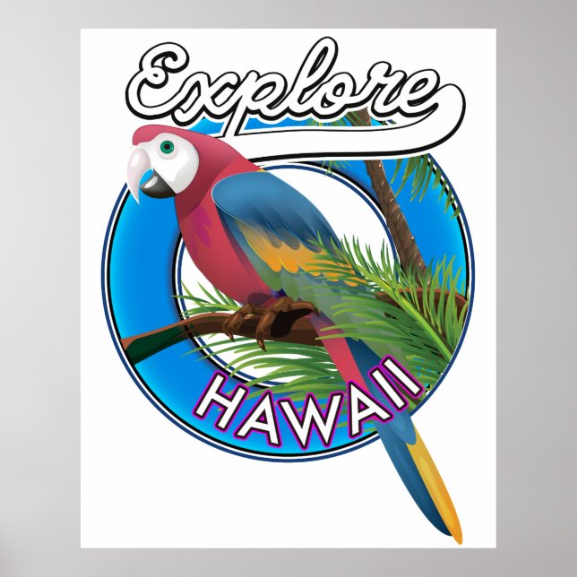 Poster Explorar logotipo retro Hawaii (Frente)