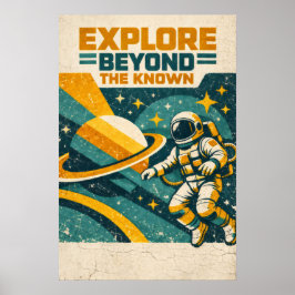 Poster Explore Beyond the Known — Retro Space Voyage