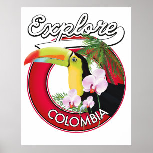 Poster Explore Colômbia logotipo retrô