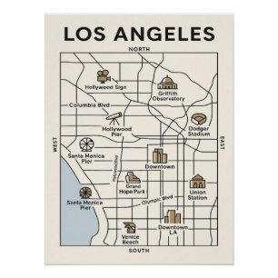 Pôster Explore Los Angeles - Poster de Mapa Icônico Minim