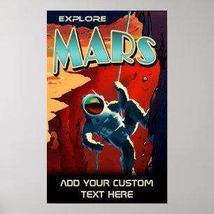 Poster Explore Marte - Cartaz de Viagem Retro da NASA Per